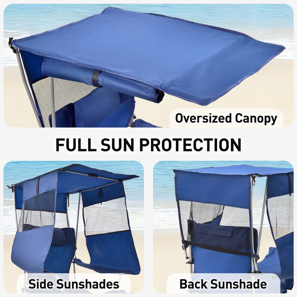 EO Living Reclining Beach Chair with Canopy Blue