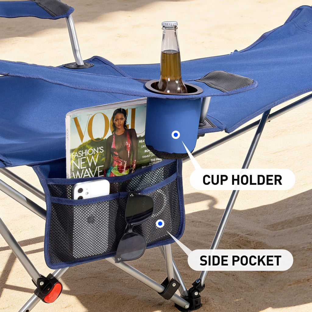 EO Living Reclining Beach Chair with Canopy Blue