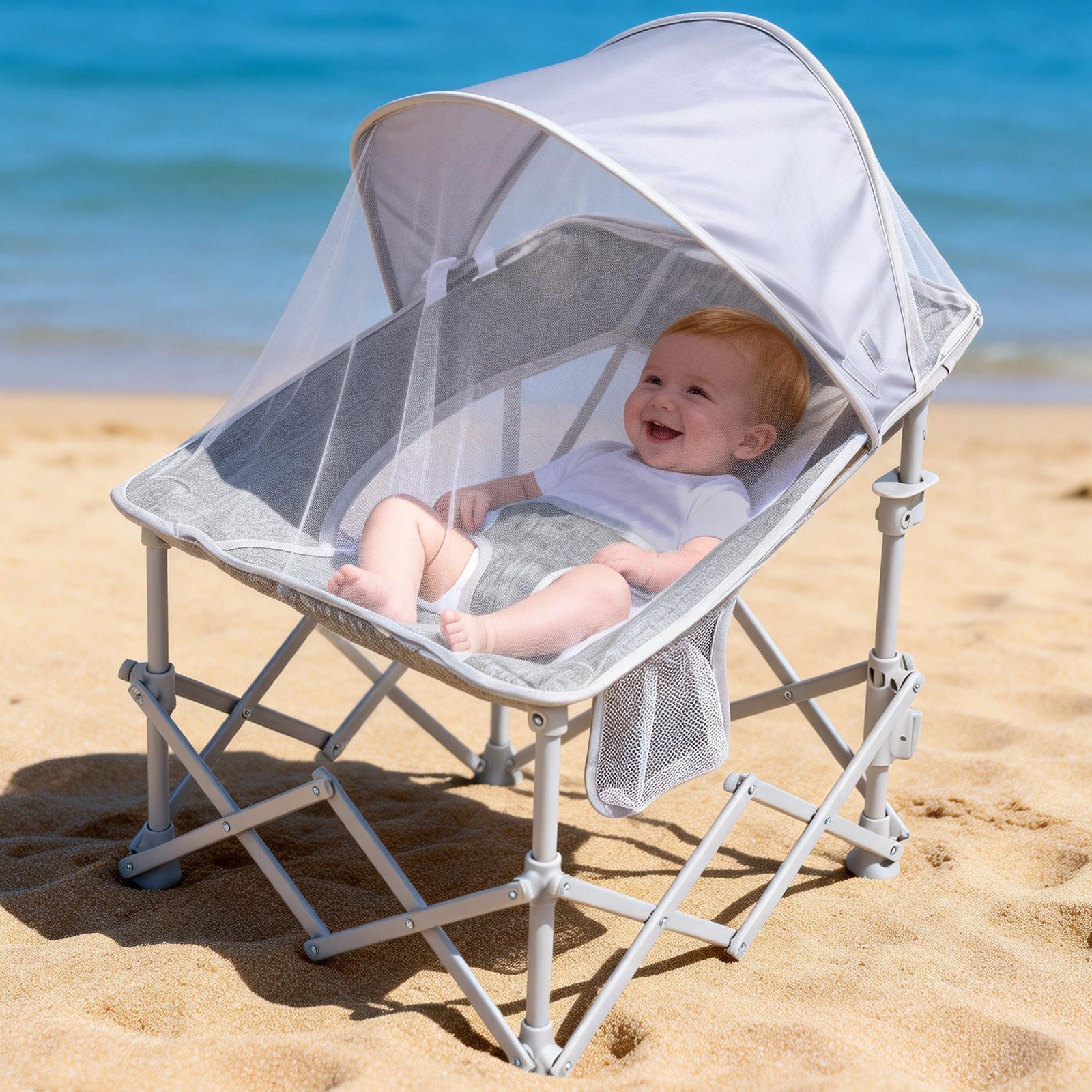 Foldable Baby Beach Chair with Canopy and Mosquito Net