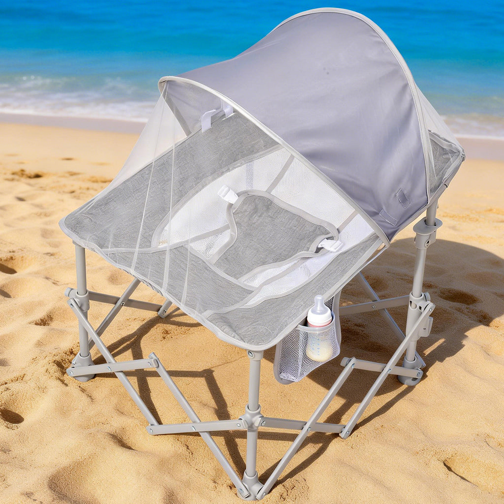 Foldable Baby Beach Chair with Canopy and Mosquito Net