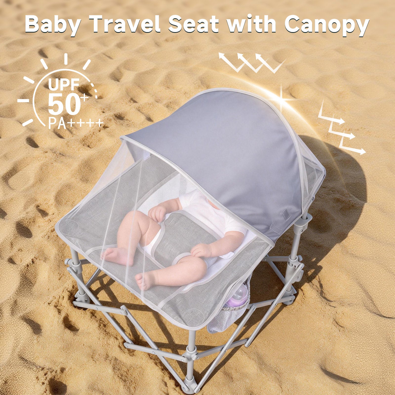 Foldable Baby Beach Chair with Canopy and Mosquito Net
