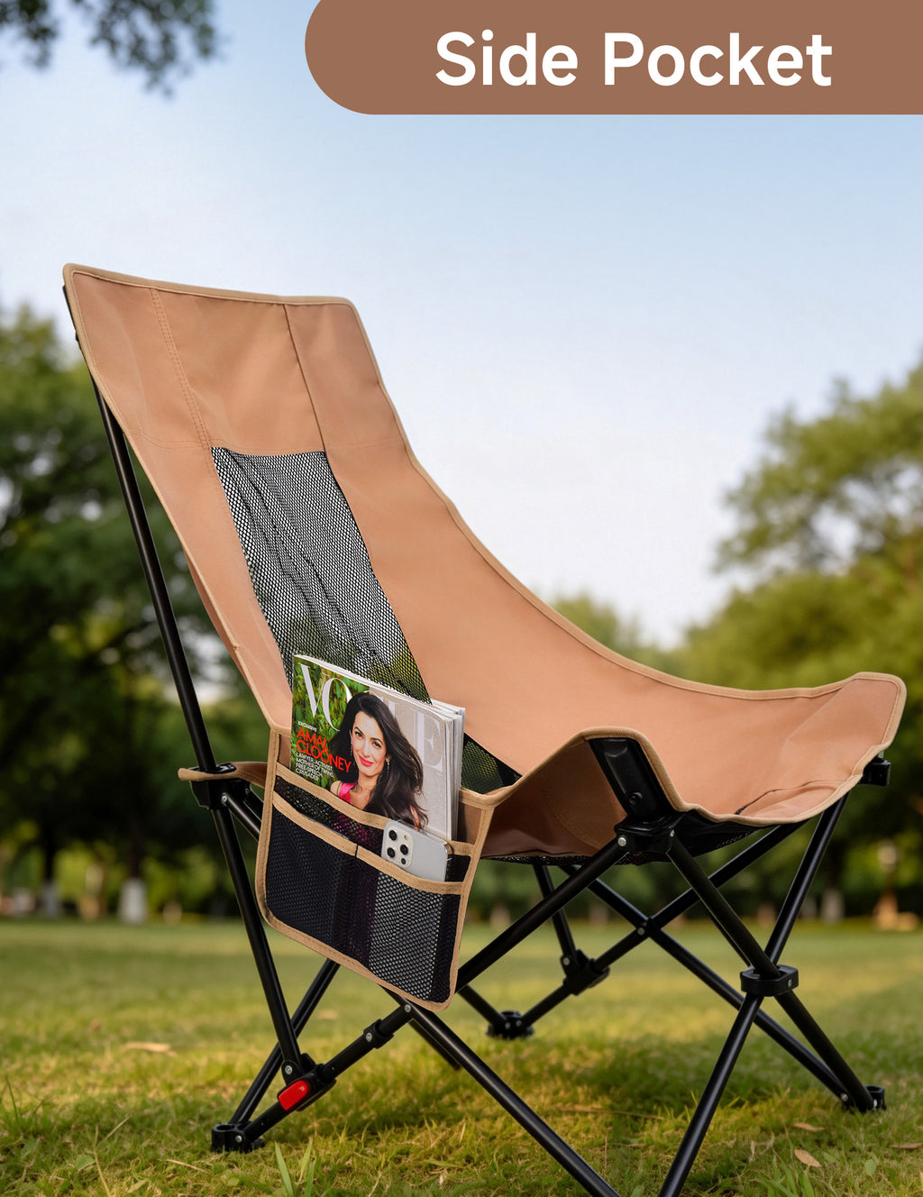EO Living Reclining Camping Chair Khaki