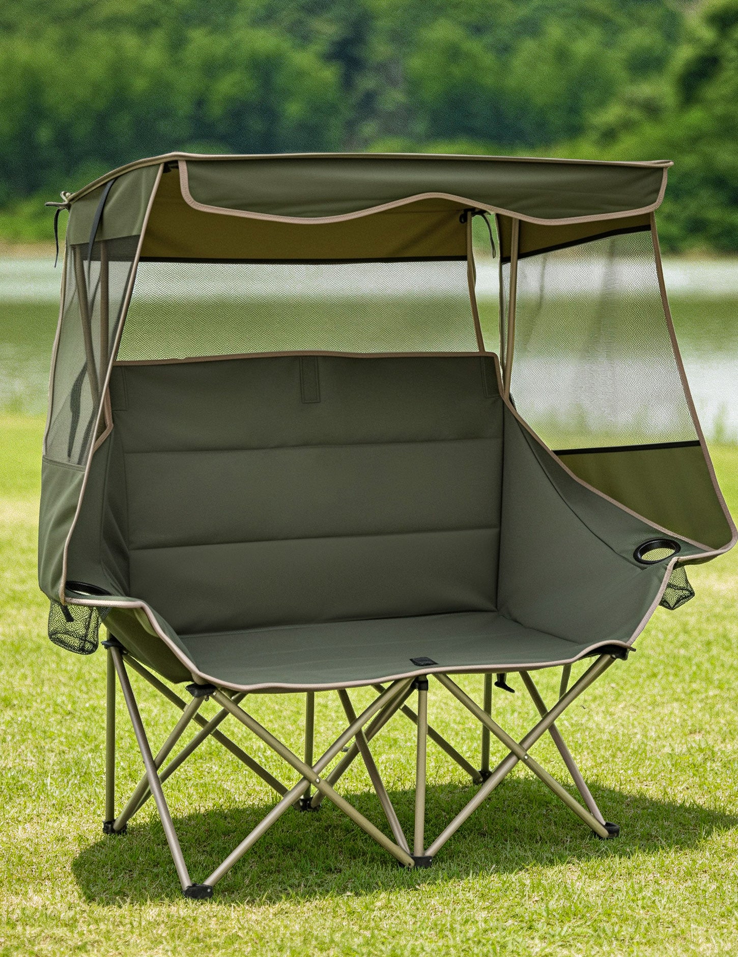 EO Living Double Beach Chair with Canopy Green