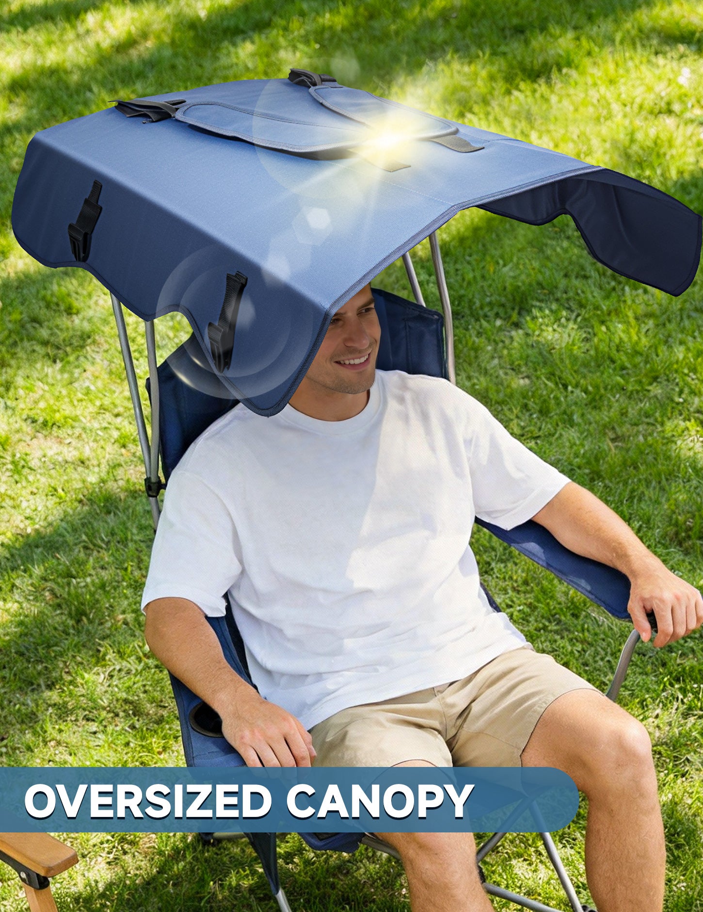 EO Living Beach Chair with Canopy Blue
