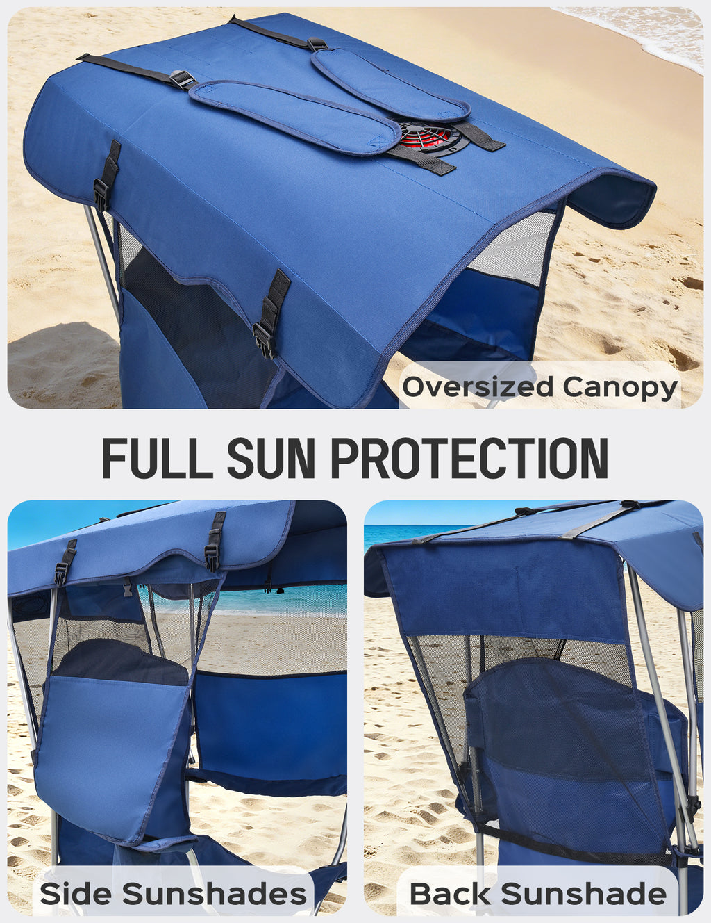 EO Living Canopy Chair with Built-in USB Fan Navy Blue