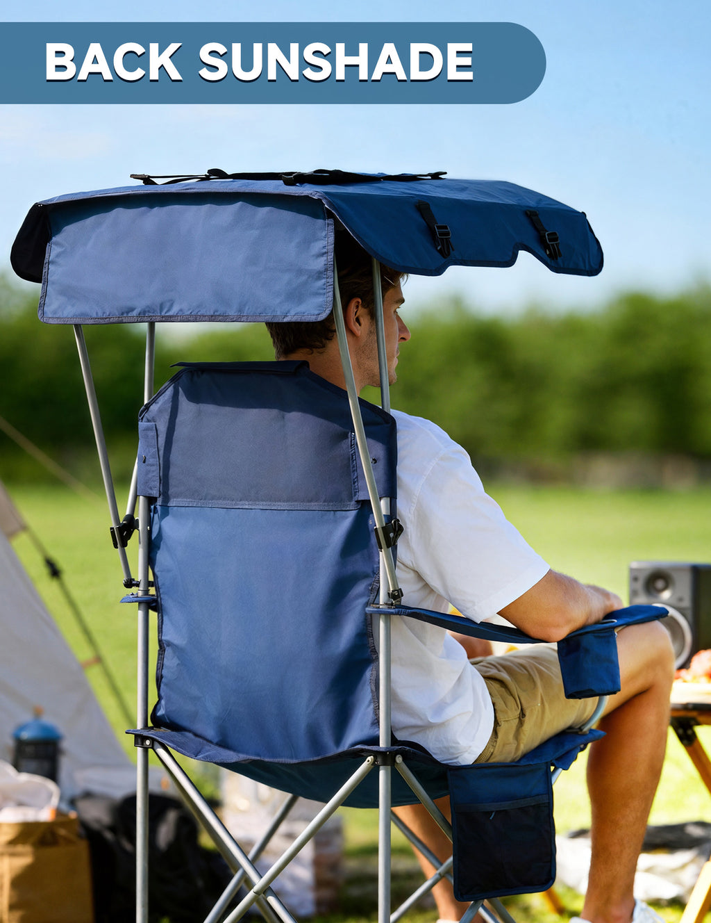 EO Living Beach Chair with Canopy Blue