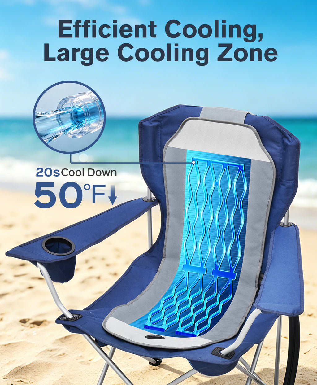 EO Living Portable Cooling Pad for Camping Chairs for Beach Excludes Battery Cold Grey