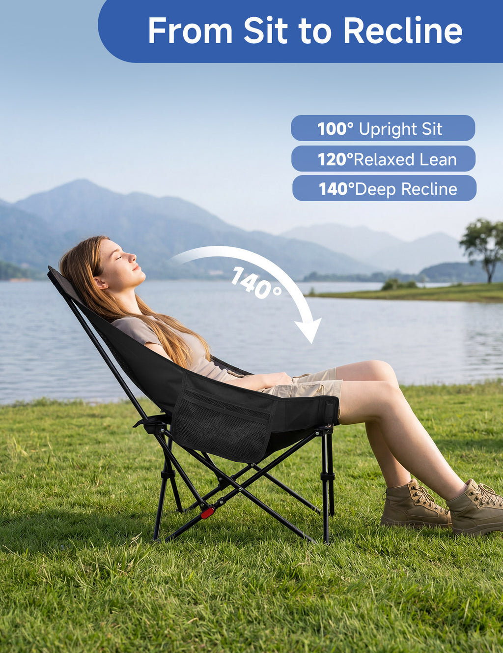 EO Living Reclining Camping Chair Black