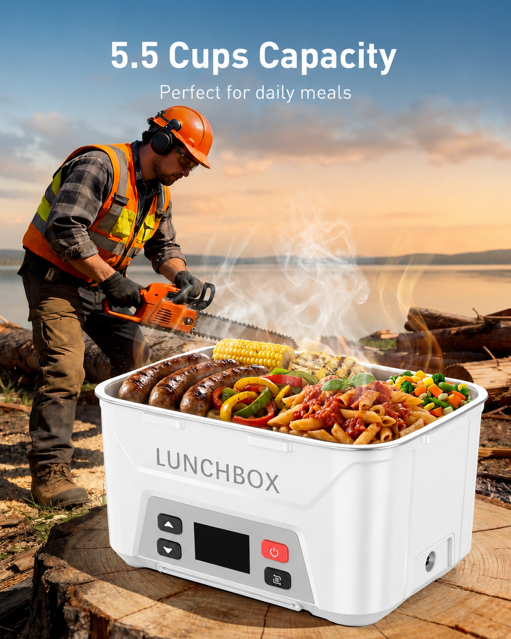 EO Living Heated Lunch Box for Men,White,6.3Cups