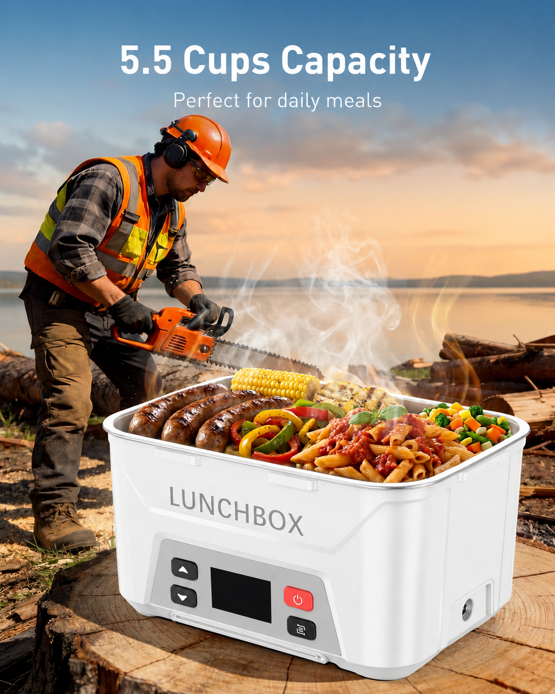 EO Living Heated Lunch Box for Men,White,6.3Cups