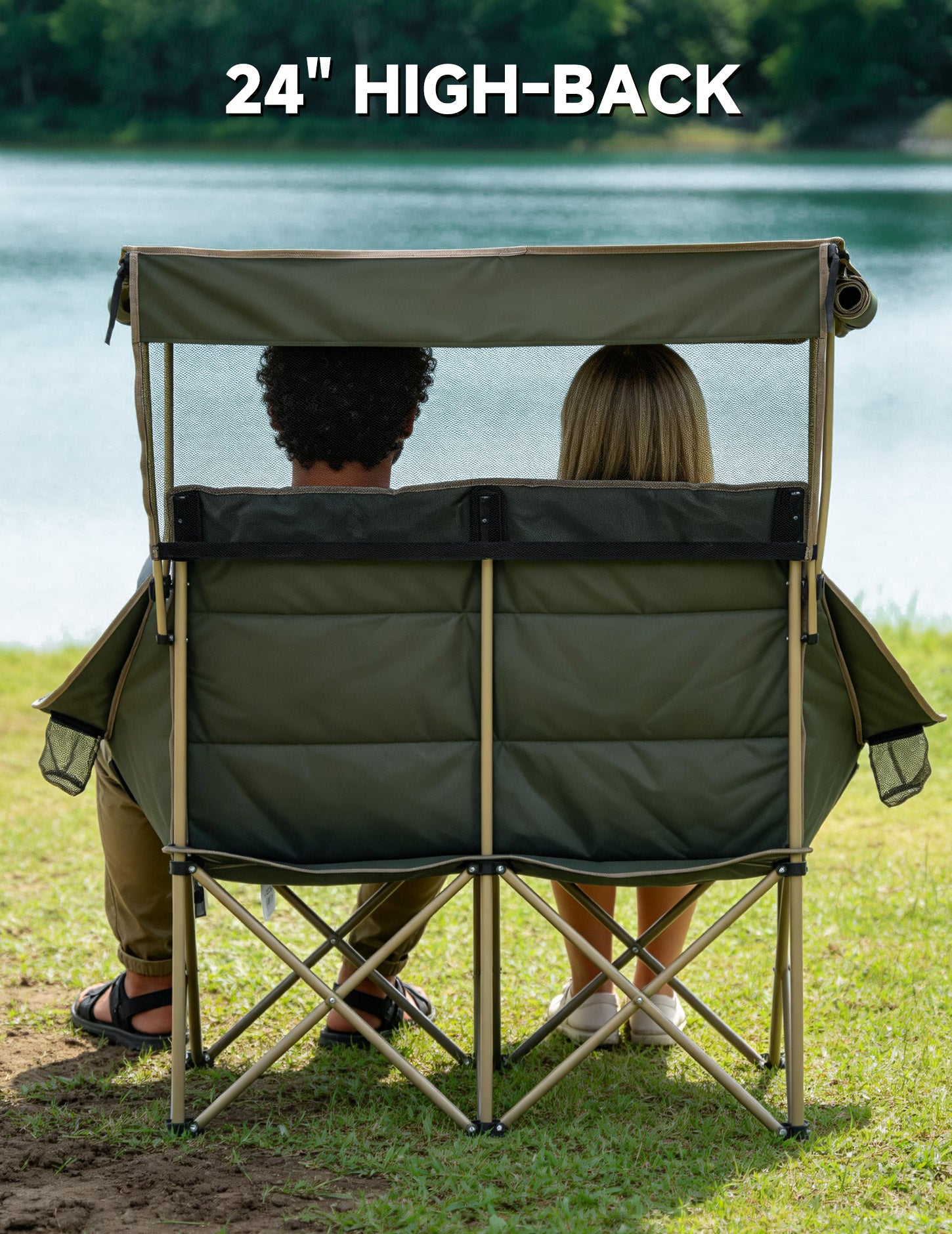 EO Living Double Beach Chair with Canopy Green