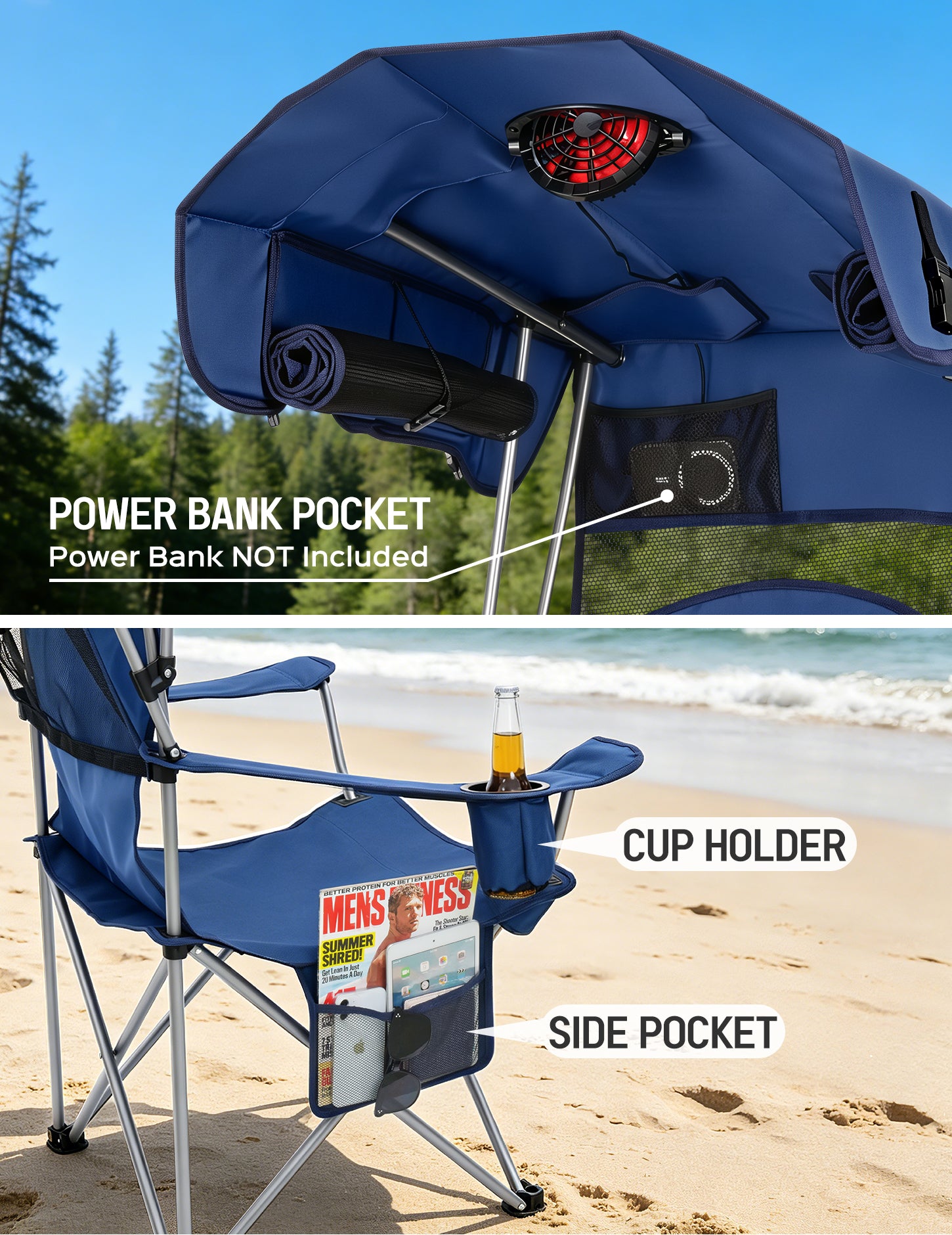EO Living Canopy Chair with Built-in USB Fan Navy Blue
