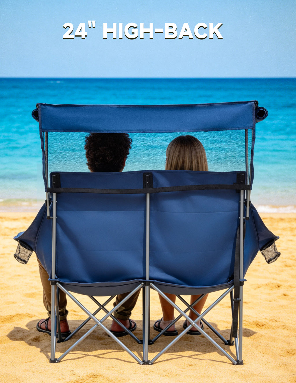 EO Living Double Beach Chair with Canopy Blue