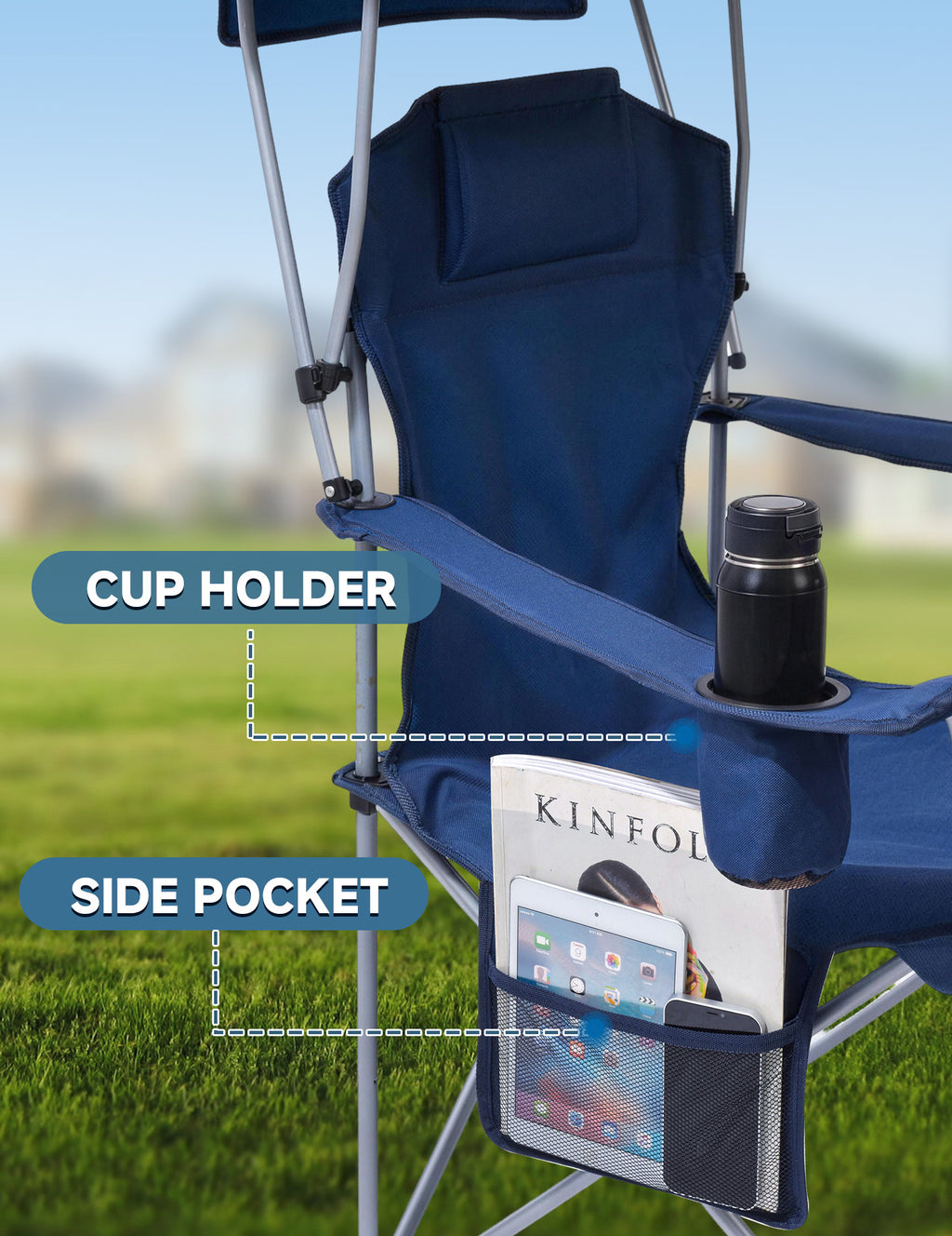 EO Living Beach Chair with Canopy Blue