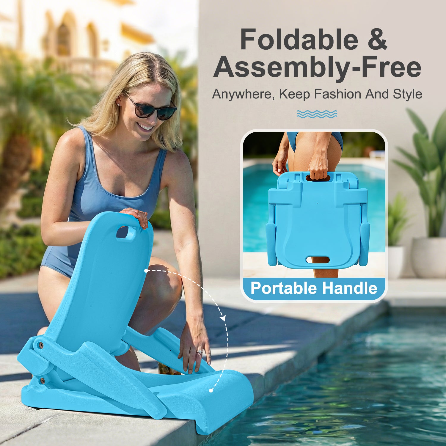 EO LIVING Pool Chairs with Armrests, Foldable Outdoor Chair