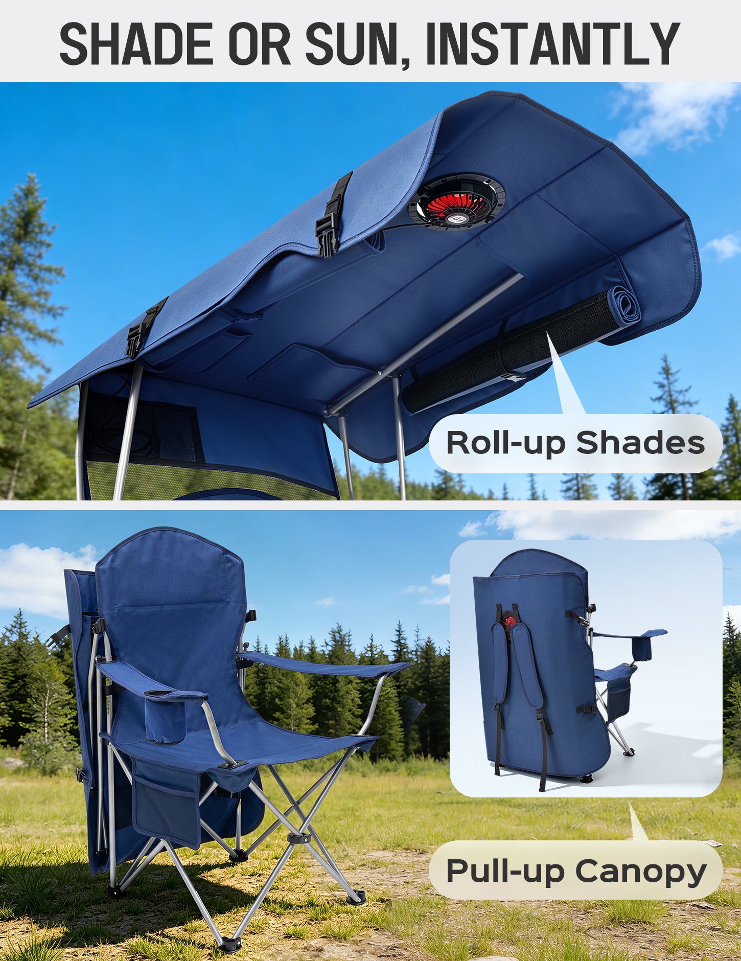 EO Living Canopy Chair with Built-in USB Fan Navy Blue