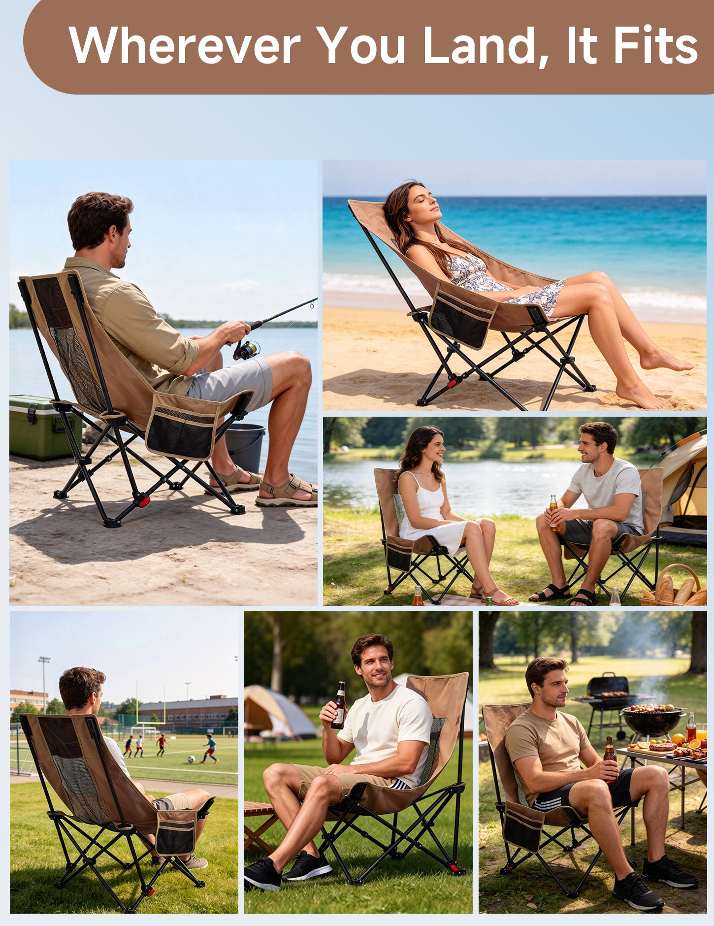 EO Living Reclining Camping Chair Khaki
