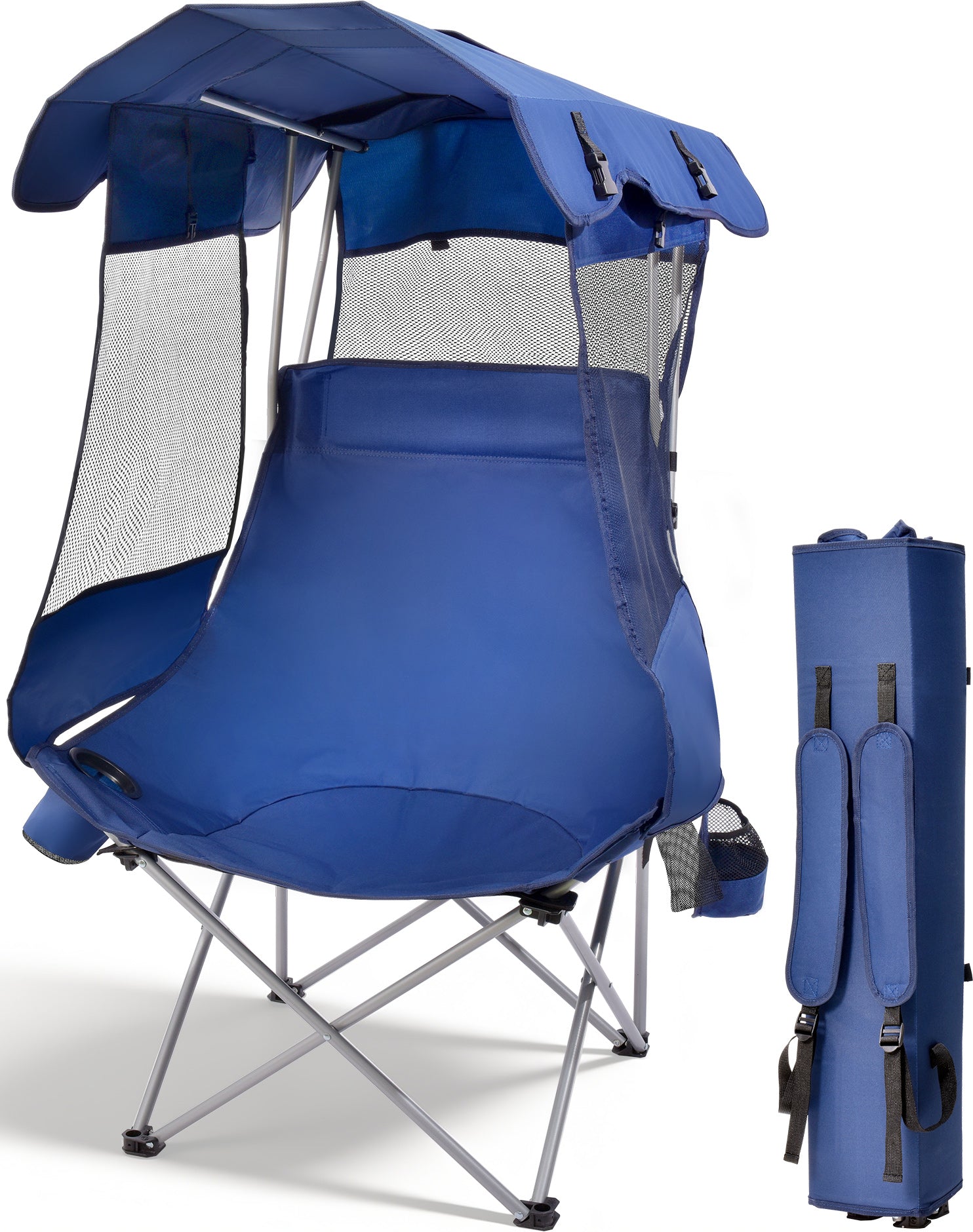 EO Living Oversized Camping Chair with Canopy Navy Blue