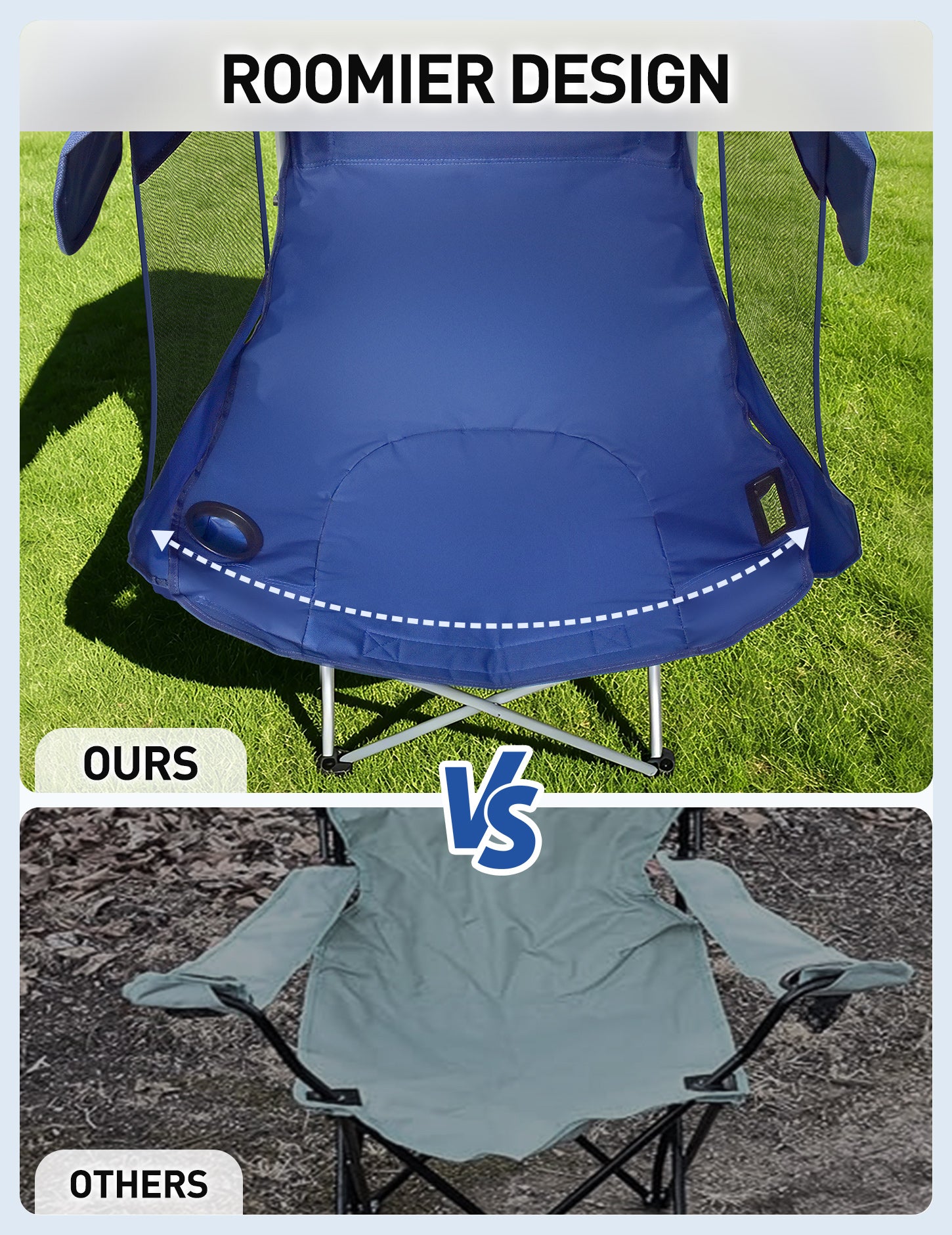 EO Living Oversized Camping Chair with Canopy Navy Blue