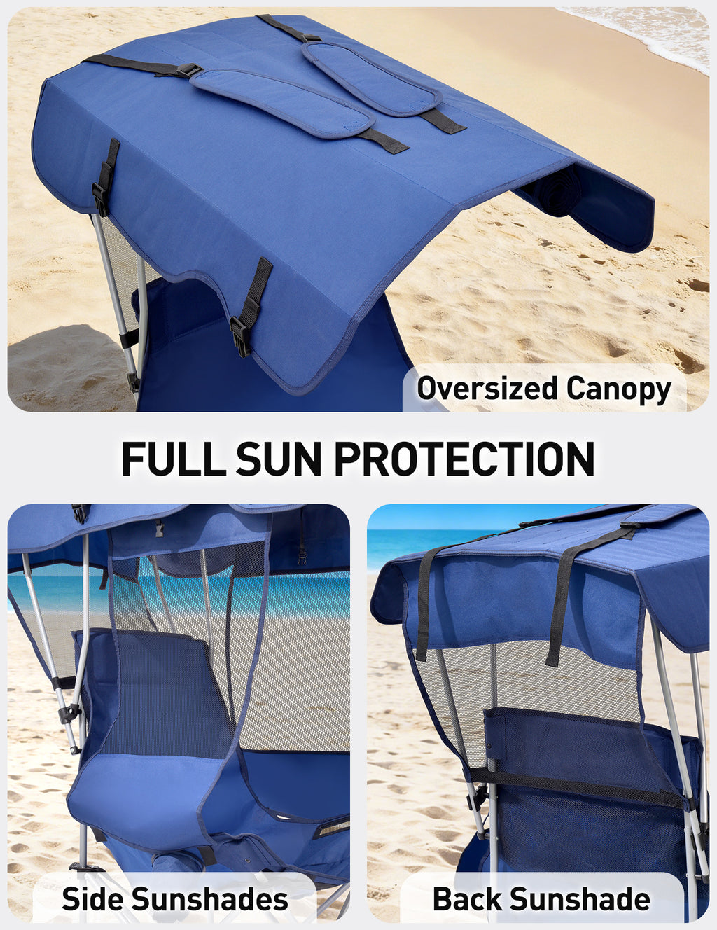 EO Living Oversized Camping Chair with Canopy Navy Blue