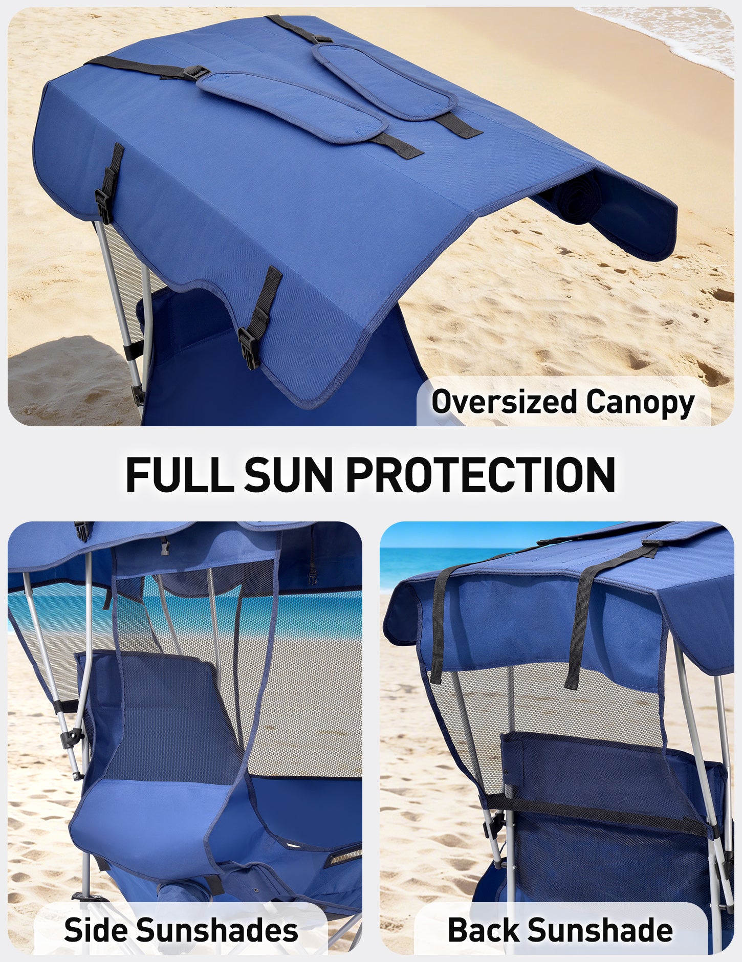 EO Living Oversized Camping Chair with Canopy Navy Blue