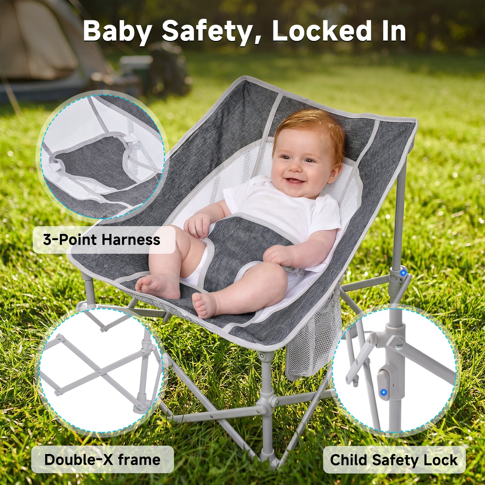 Foldable Baby Beach Chair with Canopy and Mosquito Net