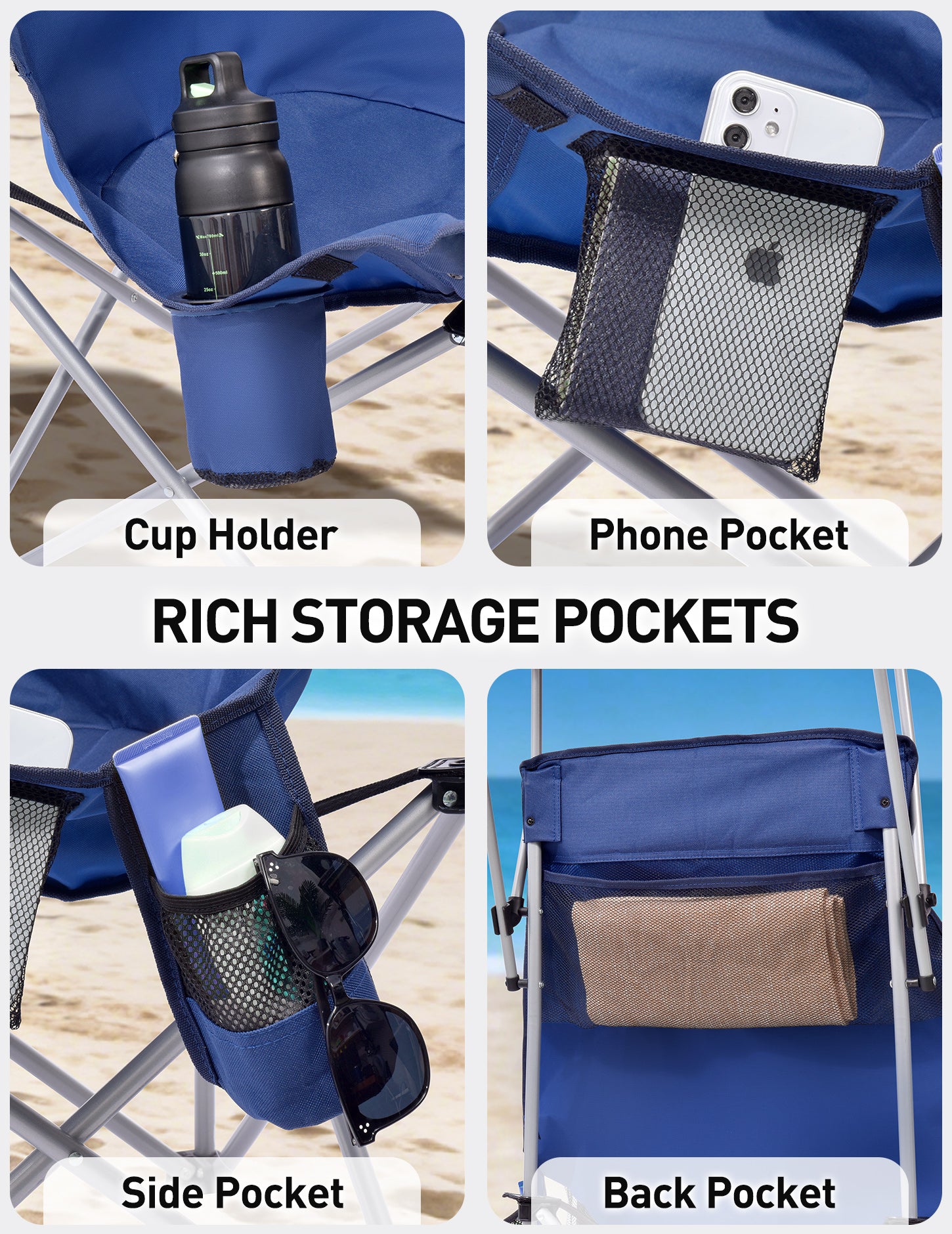 EO Living Oversized Camping Chair with Canopy Navy Blue